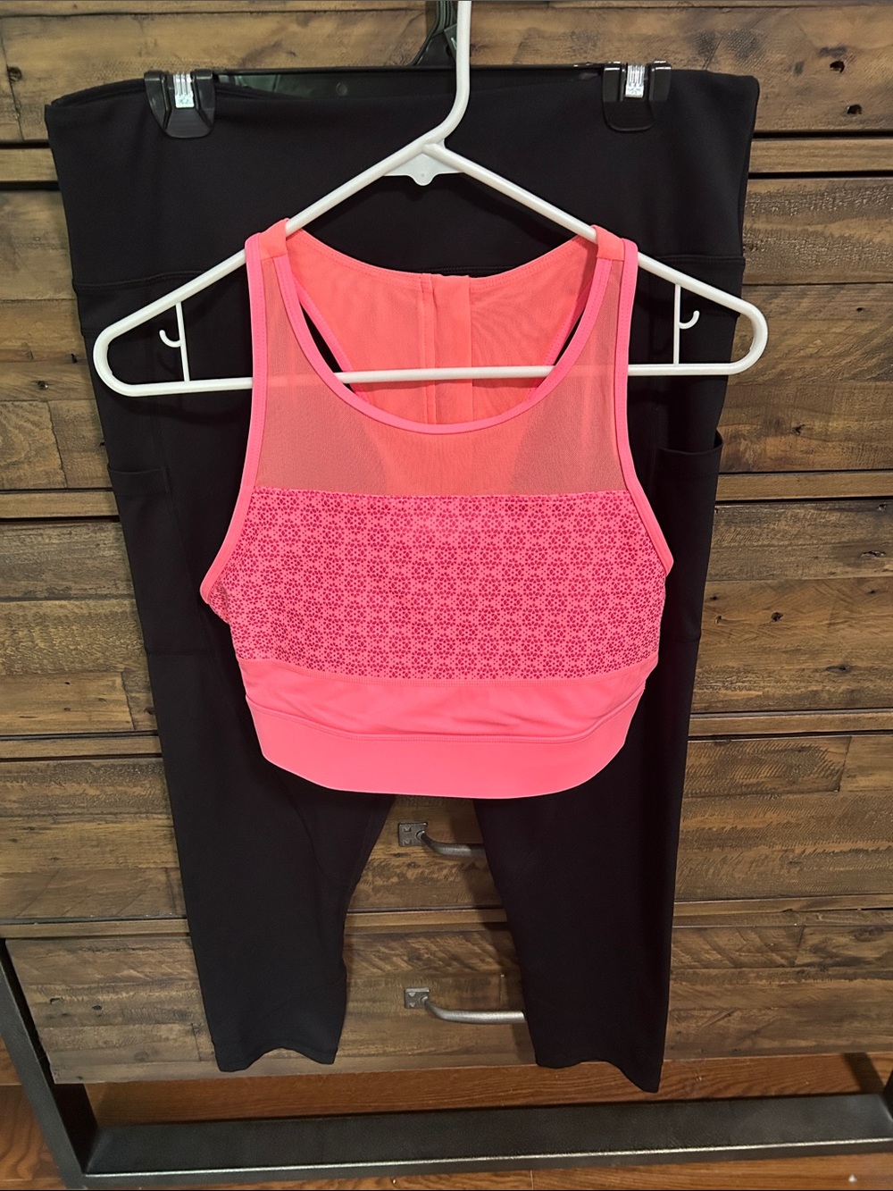 Zyia Neon Pink All Star Bra & Black Leggings Set. Athletic. Workout. Xxl/20